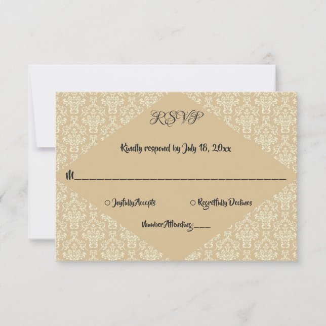 Cartons Réponse Élégant Ornate Classic Formal Beige Mariage damass (Devant)