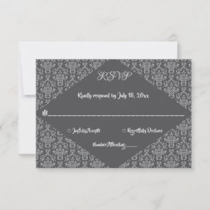 Cartons Réponse Élégant Ornate Classy Damask Grey Mariage officiel