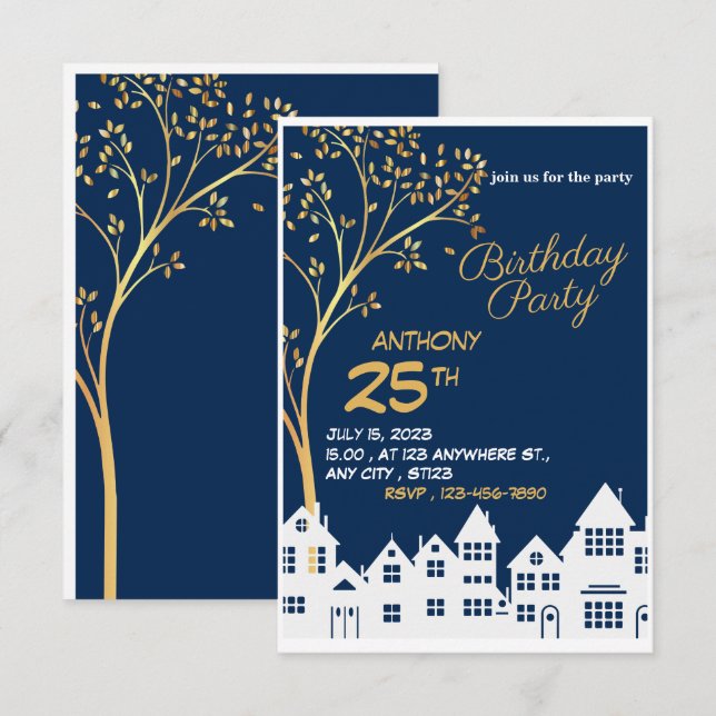 Cartons Réponse ÉLÉGANT PANIER D'ANNIVERSAIRE AVEC ARBRE sur le cô (Devant / Derrière)
