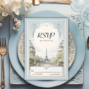 Cartons Réponse Elégant Paris Tour Eiffel Mariage bleu Poudrier