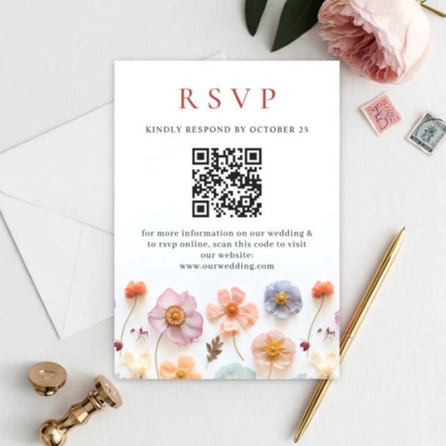 Cartons Réponse Élégant Pastel rose Boho Fleurs sauvages Mariage (Créateur téléchargé)