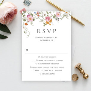 Cartons Réponse Élégant Pastel rose Boho Fleurs sauvages Mariage