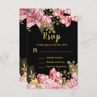 Cartons Réponse Elegant Pink and Gold Flowers Sweet Sixteen