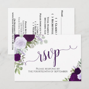 Cartons Réponse Elegant Purple Floral Calligraphy Wedding