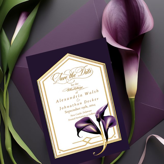 Cartons Réponse Élégant Purple Floral Script Mariage Enregistrer L (Elegant Script Save the Date enclosure card)