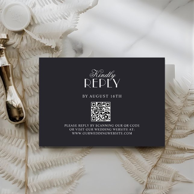 Cartons Réponse Elegant QR Code Black & White Wedding RSV Card (Créateur téléchargé)