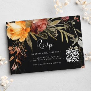 Cartons Réponse Élégant QR Code Floral Black Mariage
