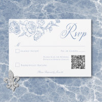 Élégant QR de mariage à motif de chinoiserie bleue