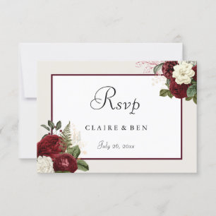 Cartons Réponse Élégant Romantique Bourgogne Rouge Fleurs Mariage