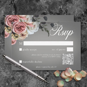 Cartons Réponse Élégant rose blanc Rose gris Mariage QR
