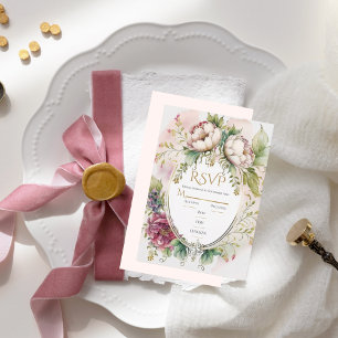 Cartons Réponse Elégant rose Blush Romantique Mariage rustique RSV