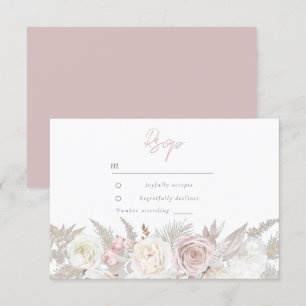 Cartons Réponse Elégant Rose Dusty & Mariage Floral blanc ivoire