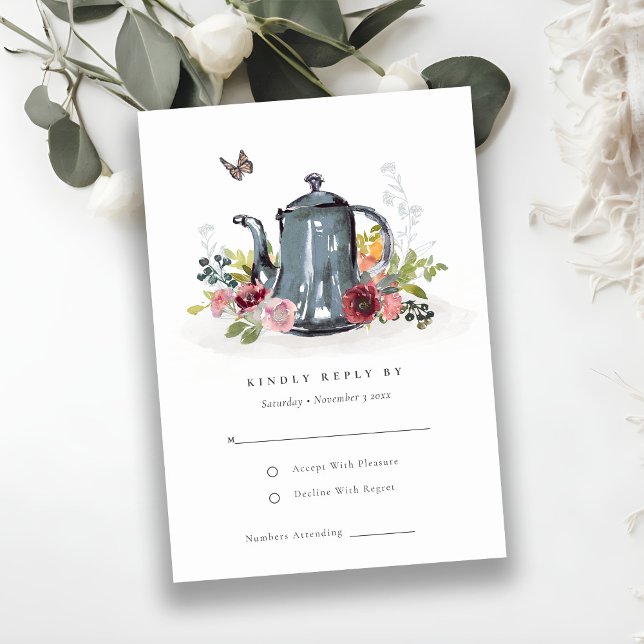Cartons Réponse Élégant Rose feuilleté Floral Mariage de théière (Créateur téléchargé)