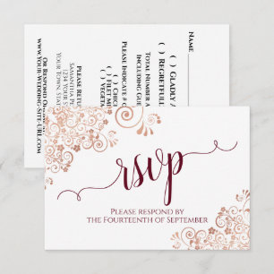 Cartons Réponse Élégant Rose Gold & Burgundy Mariage de calligraph