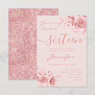Cartons Réponse Élégant Rose Gold Sweet 16 Parties scintillant Flo