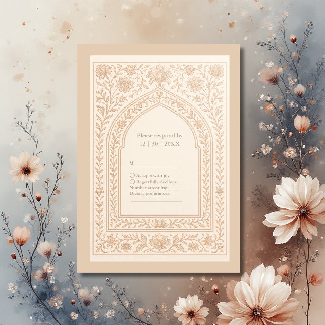 Cartons Réponse élégant Rose ivoire or Mariage arabe arche (Créateur téléchargé)