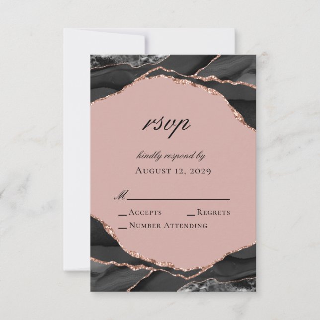 Cartons Réponse Élégant Rose Mariage d'agate d'huile or (Devant)