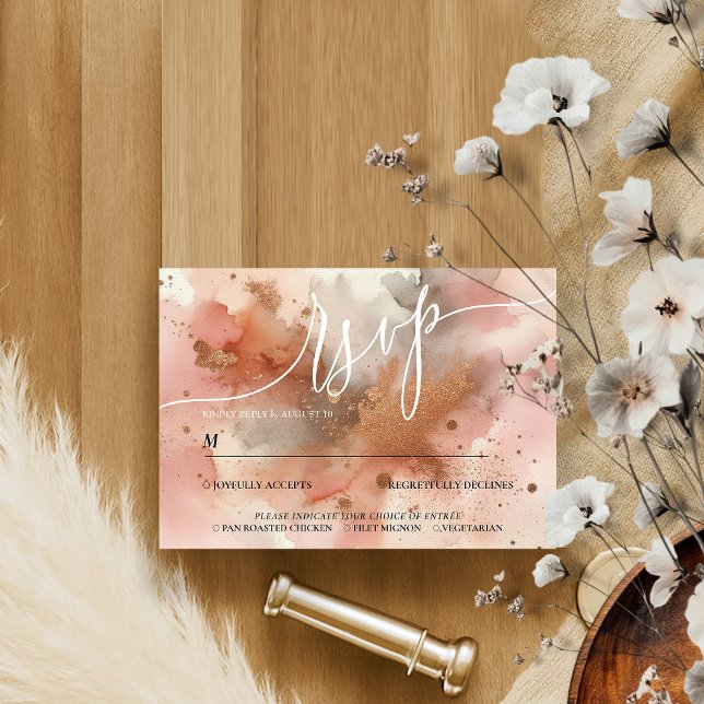 Cartons Réponse Elégant Rose Mariage d'aquarelle or (Créateur téléchargé)