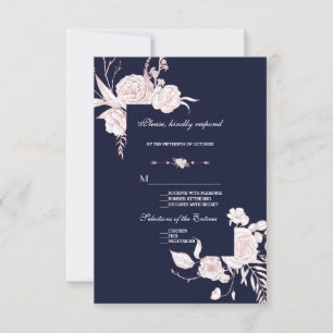 Cartons Réponse Élégant Rose Or Fleurs blanches Mariage cadre