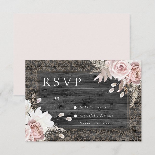 Cartons Réponse Elegant Rustic Vintage Blush Floral Wedding (Devant / Derrière)