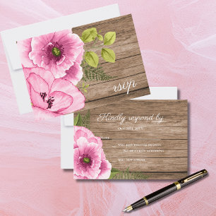 Cartons Réponse Élégant Rustique Poppies Rose Vert Aquarelle