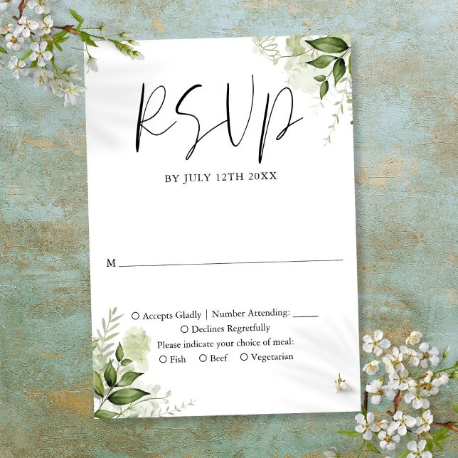 Cartons Réponse Élégant Rustique Verdure Mariage Floral (Elegant Rustic Greenery Floral Wedding RSVP Card)
