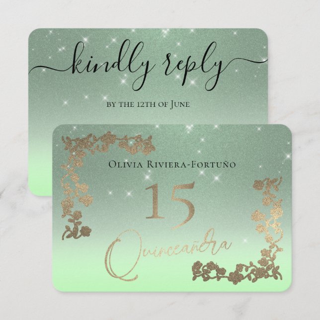 Cartons Réponse Elégant Sage Green Parties scintillant Chic Floral (Devant / Derrière)