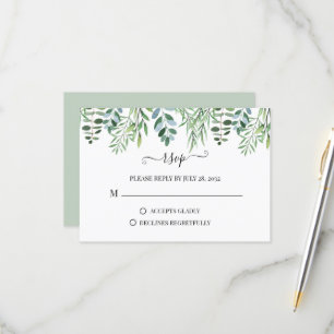 Cartons Réponse Elégant Sage Vert verdure Eucalyptus Mariage RSV