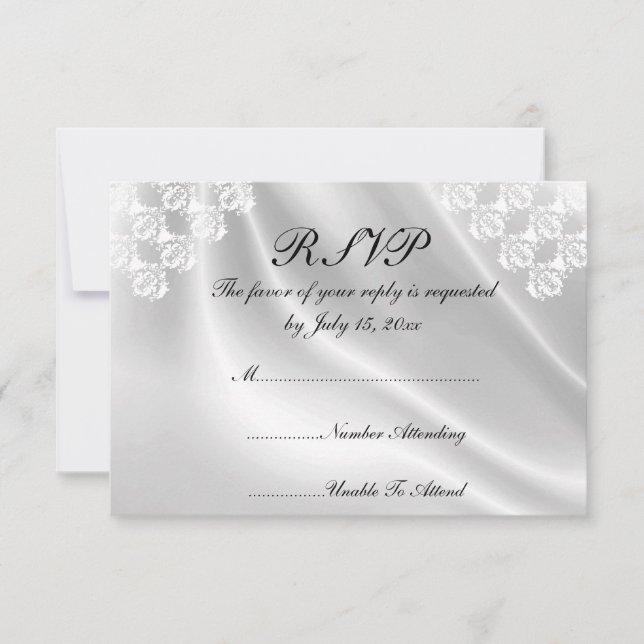 Cartons Réponse Élégant Satin Blanc, Mariage de dentelle Invitatio (Devant)