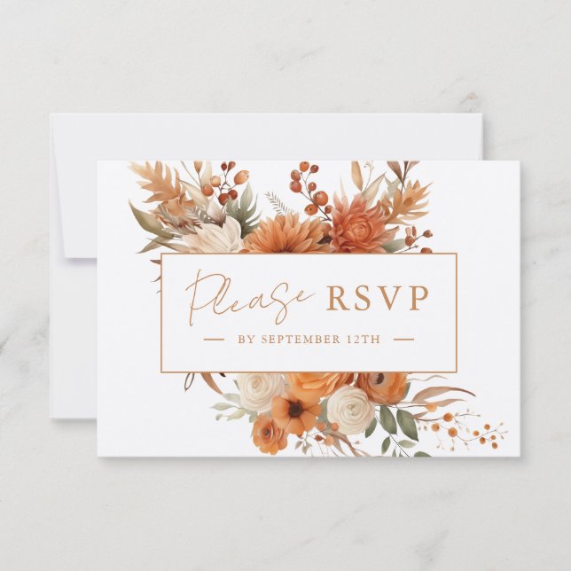 Cartons Réponse Élégant Script Automne Botanique Floral Mariage (Devant)