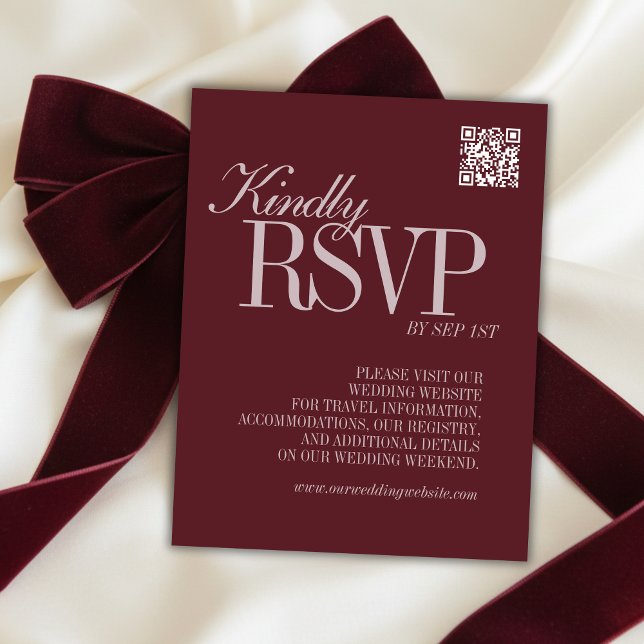 Cartons Réponse Elegant Script Burgundy Red QR Code Formal Wedding (Elegant Script Burgundy Red QR Code Formal Wedding RSVP Card)