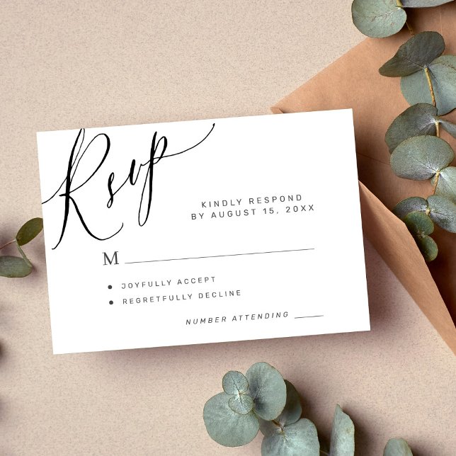 Cartons Réponse Élégant script calligraphie mariage noir et blanc (Créateur téléchargé)