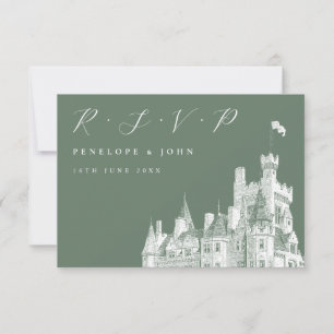 Cartons Réponse Élégant Script Castle Sage Green Mariage