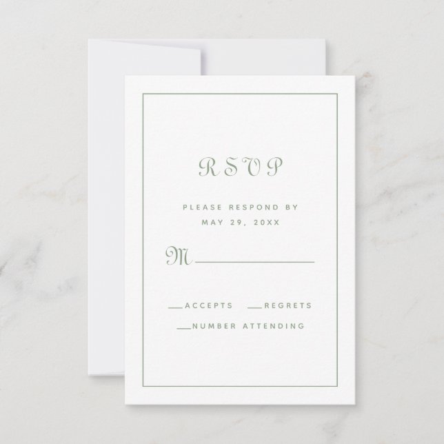 Cartons Réponse Élégant Script Chic Sage Vert Mariage Boîtier (Devant)