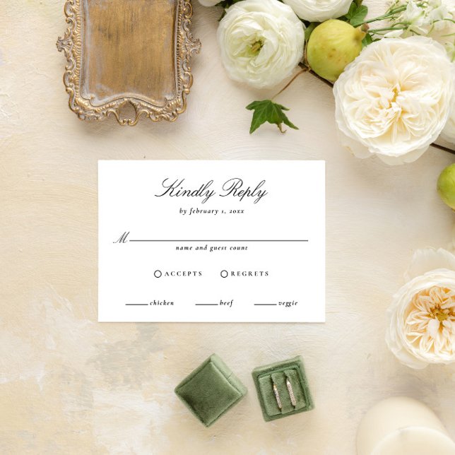 Cartons Réponse Élégant script de calligraphie Mariage noir et bla (Créateur téléchargé)