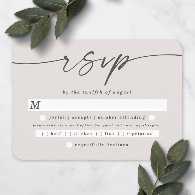 Cartons Réponse Élégant Script Hors Blanc Mariage choix de repas (Créateur téléchargé)