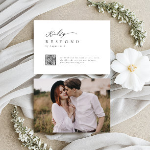 Cartons Réponse Élégant script moderne minimaliste mariage QR code