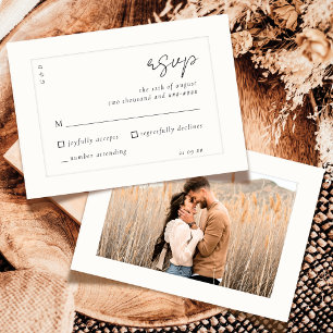 Cartons Réponse Élégant script noir blanc ivoire Mariage photo