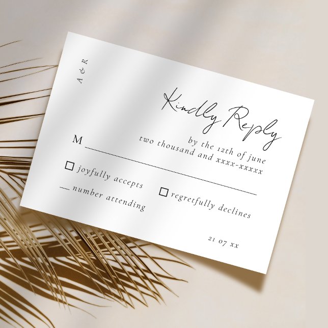 Cartons Réponse Élégant Script noir blanc Mariage simple (Créateur téléchargé)