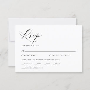 Cartons Réponse Élégant Script noir et blanc Mariage classique