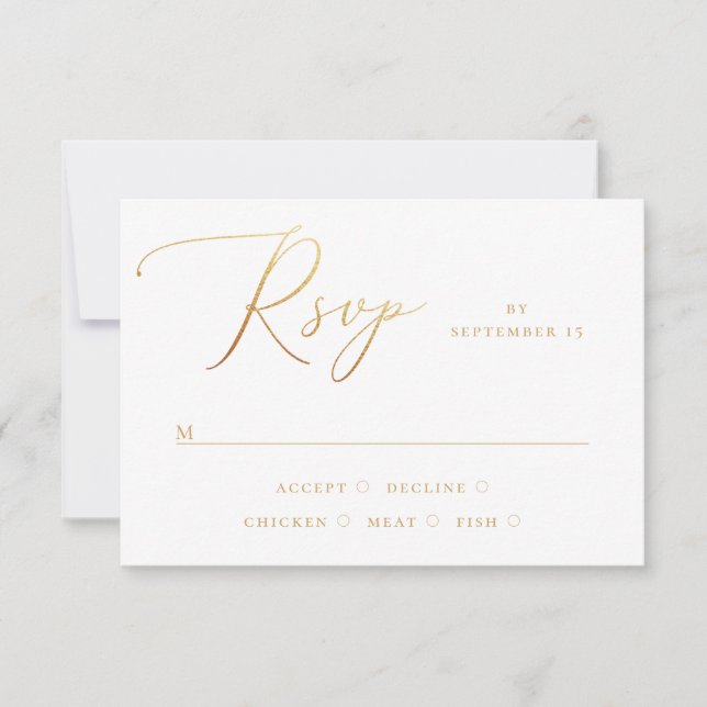 Cartons Réponse Élégant script or | Mariage minimaliste classique (Devant)