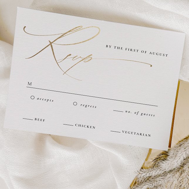 Cartons Réponse Élégant script or Mariage noir et blanc (Elegant gold script wedding rsvp cards.)