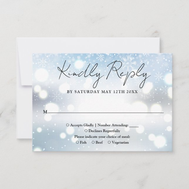 Cartons Réponse Élégant Script Snowflakes Mariage d'hiver (Devant)