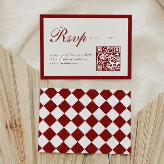 Cartons Réponse Elegant Script Wine Red QR Code Graduation Party