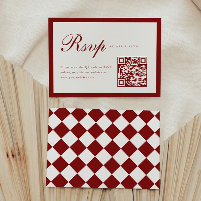 Cartons Réponse Elegant Script Wine Red QR Code Graduation Party (Créateur téléchargé)