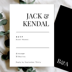 Cartons Réponse Élégant simple Mariage de monogramme noir et blanc