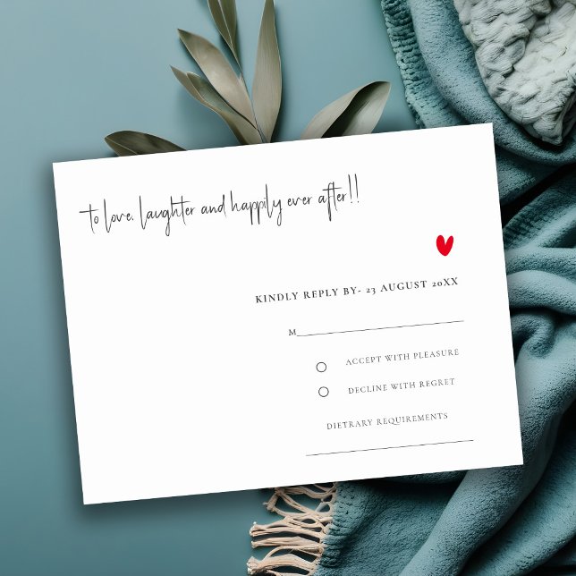 Cartons Réponse Élégant Simple Minimal Red Heart Script Mariage (Créateur téléchargé)