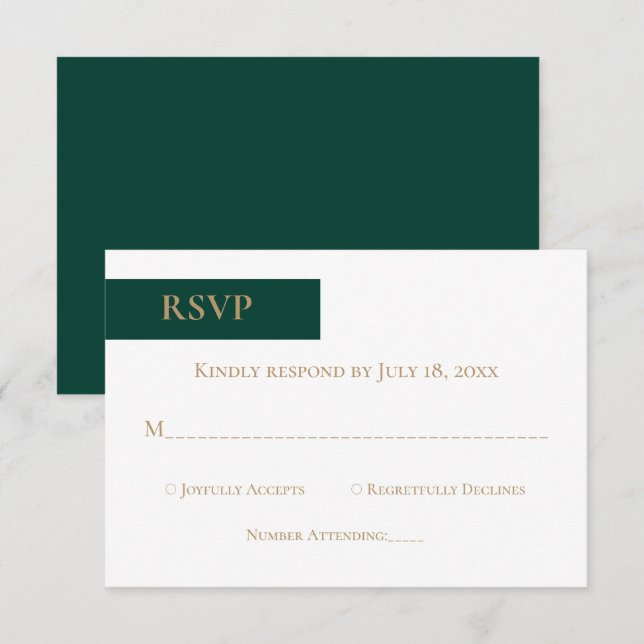 Cartons Réponse Élégant Simple moderne Vert Or Formal Mariage (Devant / Derrière)