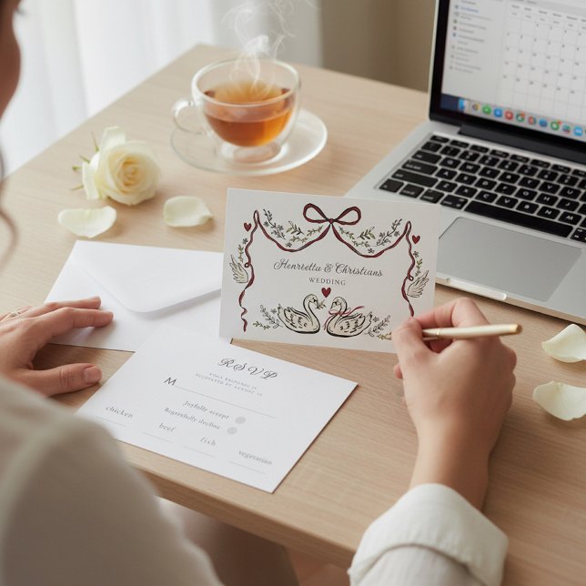 Cartons Réponse Elegant Swan Love Wedding Response Card (Créateur téléchargé)