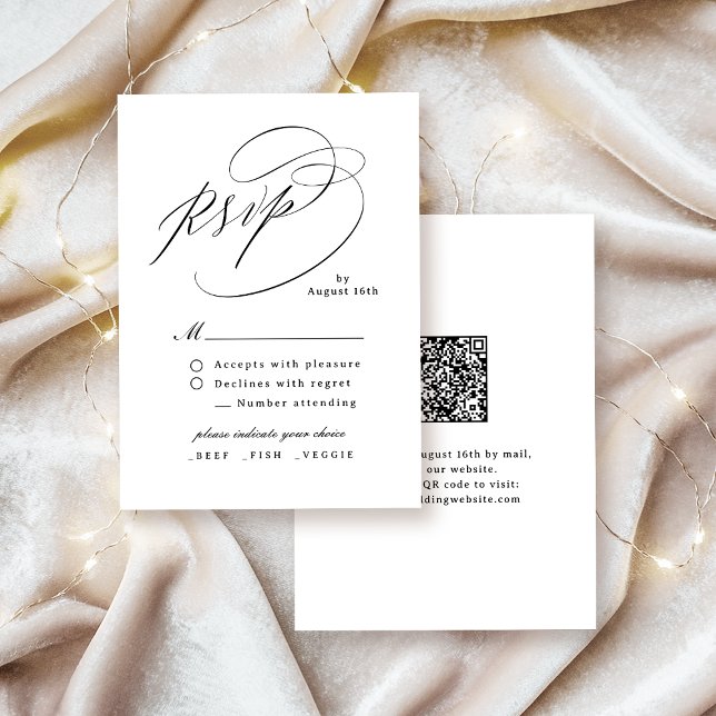 Cartons Réponse Elegant Swirl Script Simple QR code Wedding (Elegant Swirl Script Simple QR code Wedding RSVP Card)